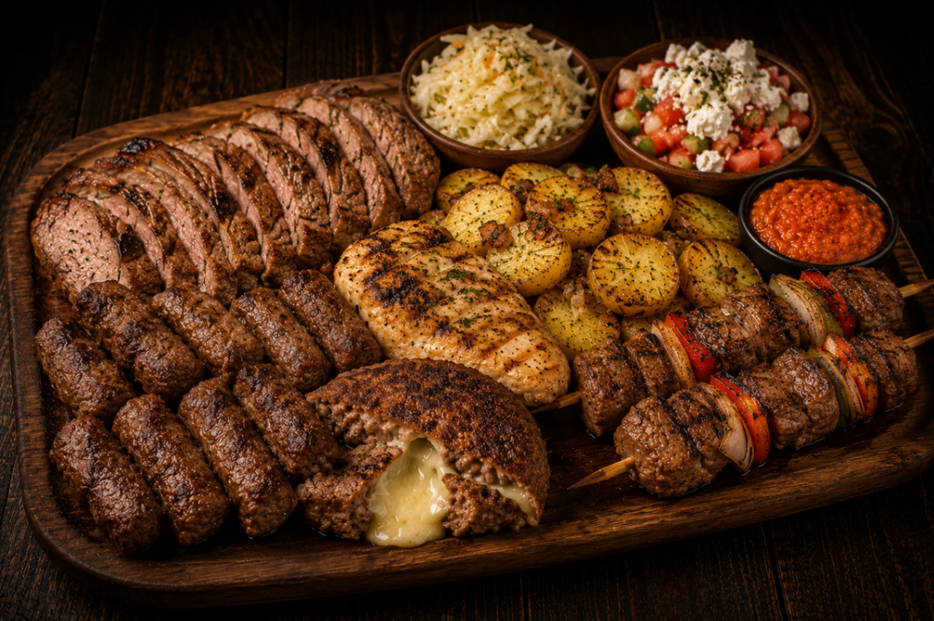 Balkanplatte – Balkan-Spezialität vom Holzkohlegrill im Balkan Grill Pešter in Mainz